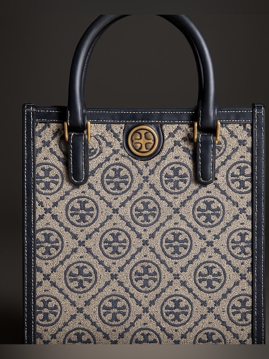 Tory Burch Handbags - Tory Burch T Monogram Jacquard Mini Tote, featuring a structured blue and cream.